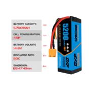 Lipo batterie 4S 14.8V 5200mAh 80C XT90 DXF-POWER