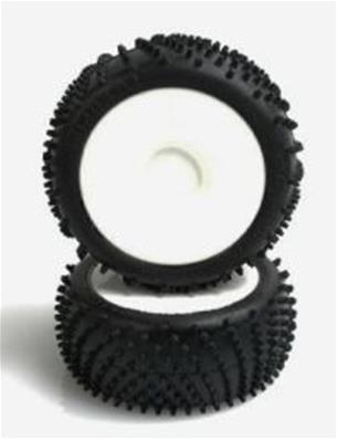Pneus Schumacher "SPIRAL" 1/8e jaune montés/collés sur jantes blanches (2)