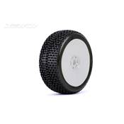 Pneus buggy 1/8e "Dirt Slinger" montés-collés sur jantes blaches (la paire)