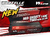 Accu Lipo MIDDLE 7500 140c 2S 7.6V (prises PK 5mm) WS-LINE