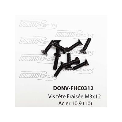 Vis têtes fraisées M3x12 Acier 10.9 (10) DONUTS RACING