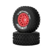 Pneus GEOFORM montés-collés sur jantes rouge hex 12mm pour SC 1/16eme METHO RC