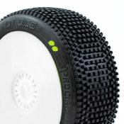 Pneus montés-collés sur jantes blanches "Hot-Dices" V2 (la paire) (choix de la dureté) PROCIRCUIT