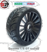 Pneus 1/8 GT RADIAL montés sur jantes NOIRES (2pcs) - choix de dureté SP RACING TEAM