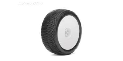 Pneus Buggy 1/8e "RED DEVIL" Composite Montés-Collés sur jantes Blanche (la paire)