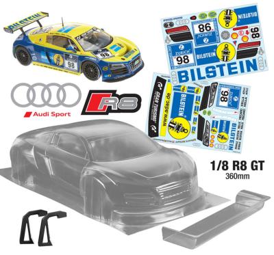Carrosserie 1/8e AUDI R8  "BILSTEIN" avec aileron (non-peinte) TEAM-C