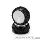 Pneus "Drop-step" arrières 1/10e buggy montés-collés sur jantes blanches (3348W) J-CONCEPTS