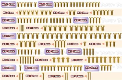 Kit complet de vis acier nitride UFO doré pour Associated RC8B4.2 (163 pièces) T-WORK'S