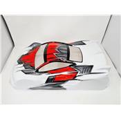 Carrosserie peinte et décorée Blanc/Rouge fluo/Gun Métal HYPER GT8 avec aileron BITTYDESIGN