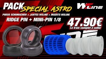 Pack de pneus 1/8eme RIDGE PIN et MINI PIN yellow + inserts + jantes blanches SCHUMACHER