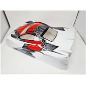 Carrosserie peinte et décorée Blanc/Rouge fluo/Gun Métal HYPER GT8 avec aileron BITTYDESIGN