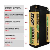 Lipo Batterie 2S 7.6V 4800mAh 140C Gold-NGP 5mm avec cordon DEAN DXF-POWER