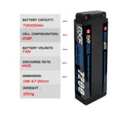 Lipo Batterie 2S 7.6V 7200mAh 140C 5mm avec cordon DEAN