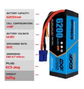 Lipo batterie 4S 14.8V 6200mAh 80C EC5 DXF-POWER