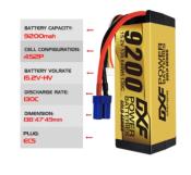 Lipo Batterie 4S 15.2V 9200mAh 130C câblé prise EC5