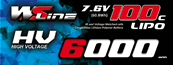 Accu Lipo Stick 6000 100c 2S 7.6v HV (prise PK 5mm) 2S1P WS-LINE