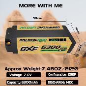 Lipo Batterie 2S 7.6V 6300mAh 140C Gold-NGP 5mm avec cordon DEAN DXF-POWER
