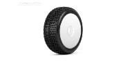 Pneus buggy 1/8e "Dirt Slinger" montés-collés sur jantes REVO blanches (la paire)