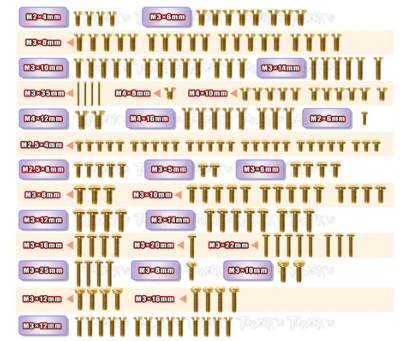 Kit complet de vis acier nitride doré pour SPARKO F8 (187 pièces) T-WORK'S