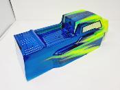 CARROSSERIE ET48 2.0 JAUNE FLUO-VERT/BLEU PEINTE POUR ET48 2.0 TEKNO-RC