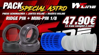 Pack de pneus 1/8eme RIDGE PIN et MINI PIN yellow + inserts + jantes blanches SCHUMACHER