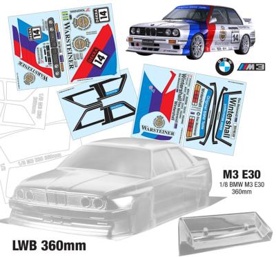 Carrosserie 1/8e BMW E30 M3 WARSTEINER avec aileron non-peinte TEAM-C