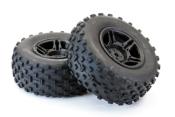 Pneus Short Course "ROCK BLOCK MTD" monté sur jantes 5 branches noires Hex. 12mm (type Slash/Blitz) FASTRAX