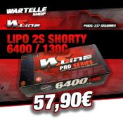 Accu Lipo Shorty 6400 130C 2S 7.6v HV (prise Pk 5mm) WS-LINE