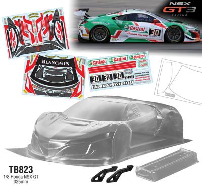 Carrosserie 1/8e HONDA NSW GT "Blancpain" avec aileron non-peinte TEAM-C