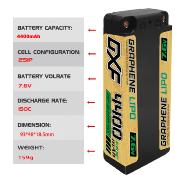 Lipo Batterie 2S 7.6V 4400mAh 140C Gold-NGP 5mm avec cordon DEAN DXF-POWER