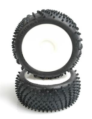 Pneus Schumacher "SPIRAL" 1/8e silver montés/collés sur jantes blanches (2)