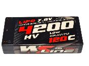 Accu Lipo shorty 4200 120c 2S 7.6v HV LOW GRAVITY (prise PK 4mm) WS-LINE