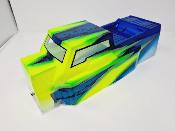 CARROSSERIE ET48 2.0 JAUNE FLUO-VERT/BLEU PEINTE POUR TEKNO ET48 2.0