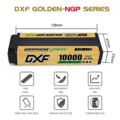 DXF 2X Batterie LiPo 2S 10000mAh 150C 7.6V Prise Deans T - Haute Performance Hard Case pour Voiture RC 1/8 1/10 Buggy Truggy Monster Truck Short Course - Décharge Rapide Compatible Modèles