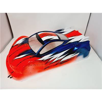 Carrosserie peinte et décorée Blanc/Rouge fluo/Bleu HYPER GT8 avec aileron BITTYDESIGN