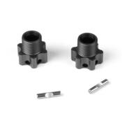 Hexagones de roues +4mm allégés gun métal anodisés avec goupilles (2) TEKNO-RC