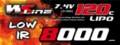 Accu Lipo 8000 120c 2S 7.4v "Low Ir" (prise PK 4mm) 2S2P WS-LINE