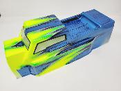 CARROSSERIE ET48 2.x JAUNE FLUO-VERT/SKY BLUE METAL PEINTE POUR ET48 2.0 - 2.2 TEKNO-RC
