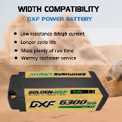 Lipo Batterie 2S 7.6V 6300mAh 140C Gold-NGP 5mm avec cordon DEAN DXF-POWER