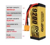 Lipo Batterie 4S 15.2V 9200mAh 130C câblé prise XT90