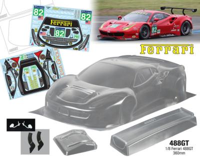 Carrosserie 1/8e FERRARI 488GT avec aileron non-peinte TEAM-C