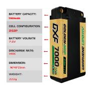 Lipo Batterie 2S 7.6V SHORTY 7000mAh 140C Gold-NGP 5mm avec cordon DEAN